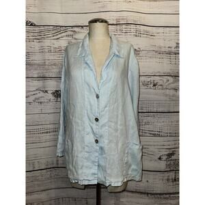 Match Point USA 100% Linen Blouse Button Light Blue Size M Boxy Lagenlook